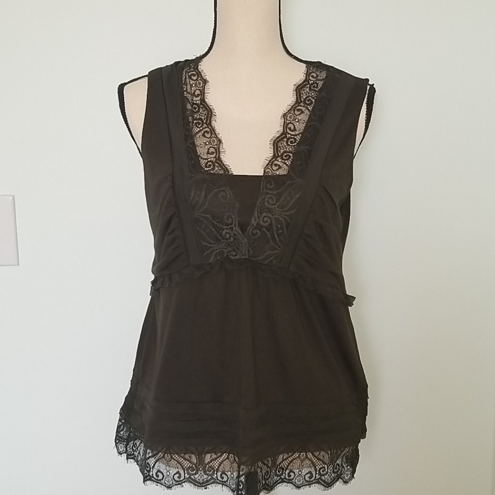 WHITE HOUSE BLACK MARKET Army green lace  tank top